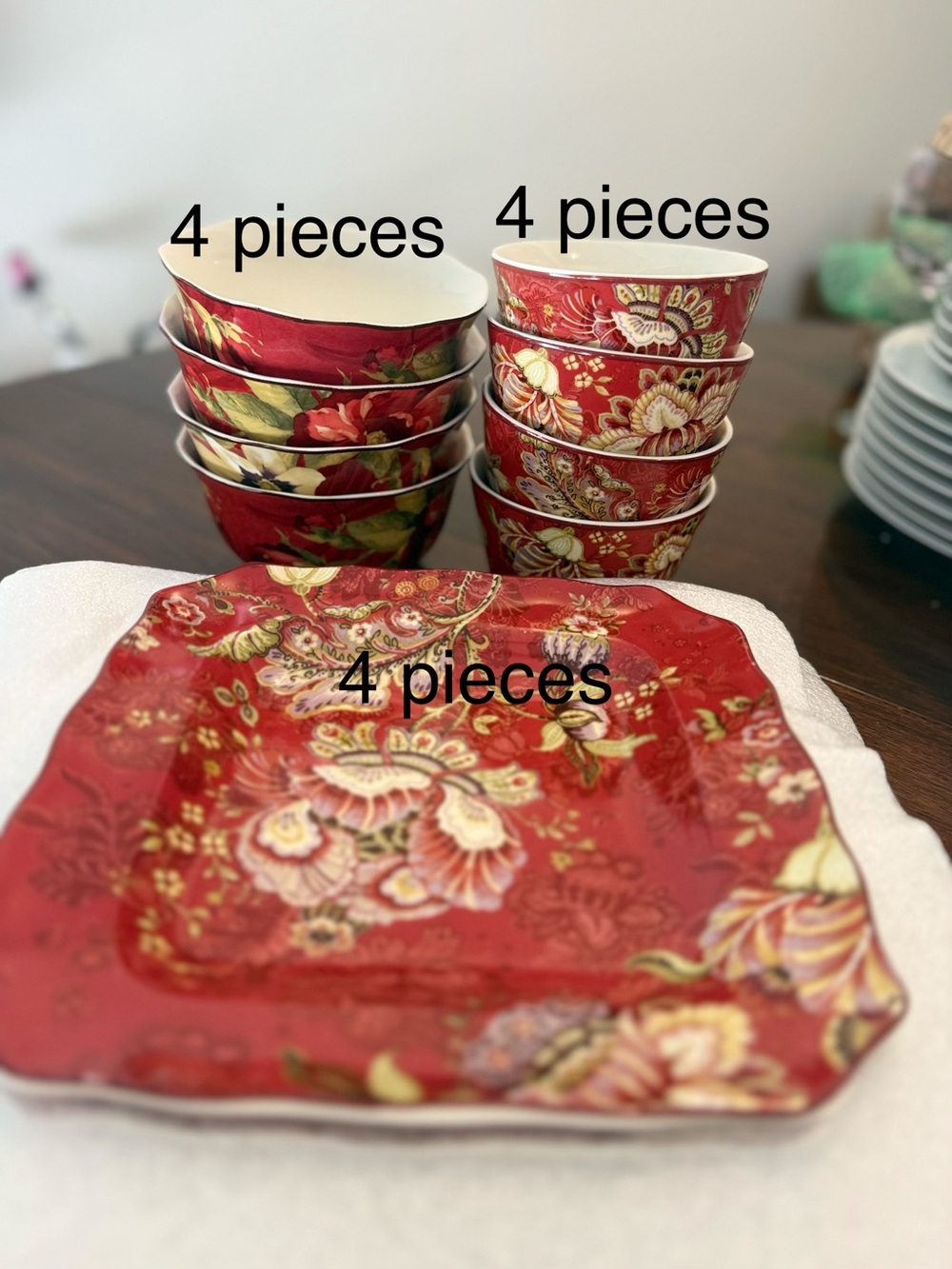 222 Fifth Red Floral Stoneware Dinnerware Set - 12 Pieces